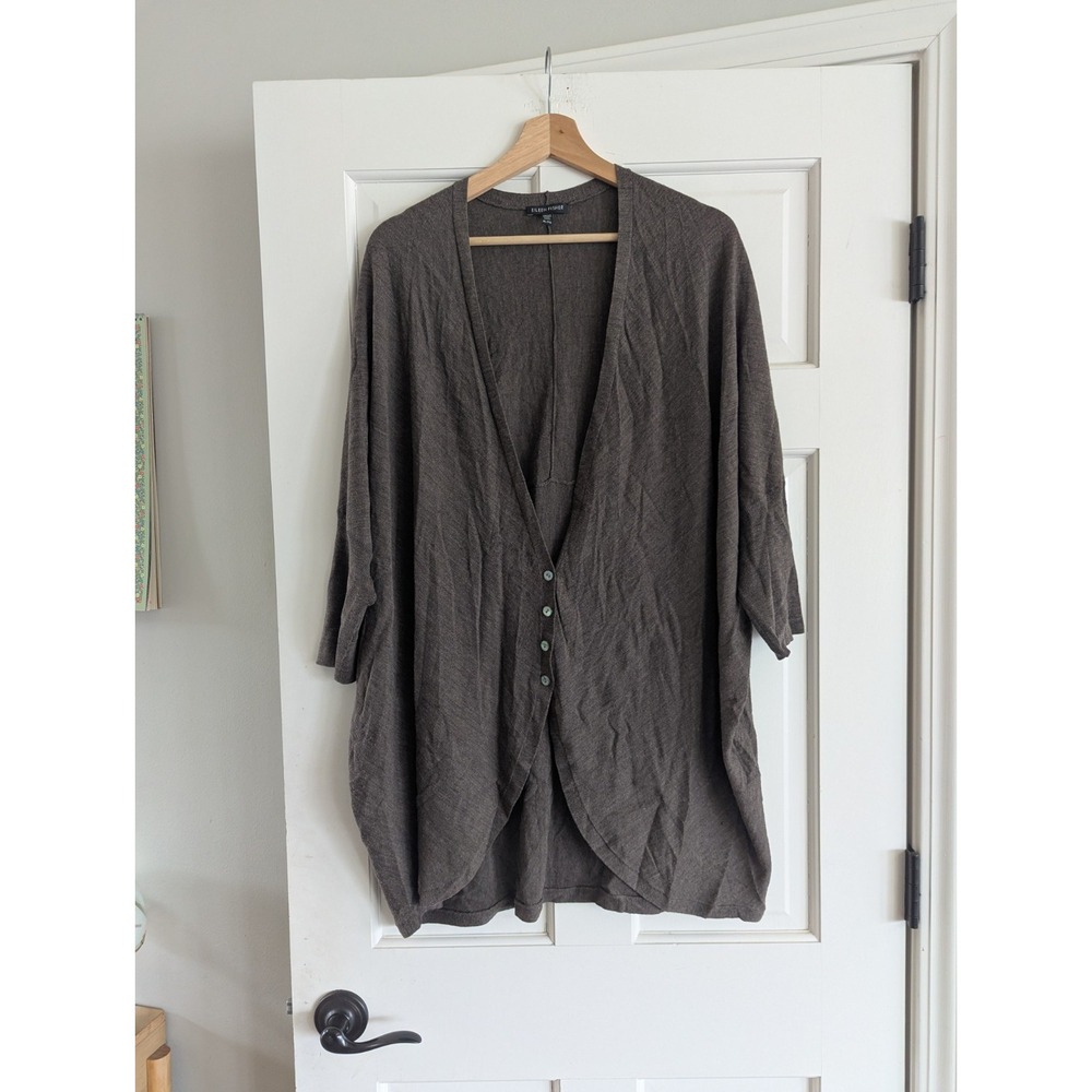 Eileen Fisher Womens Size XL Dolman Sleeve V-Neck Merino Wool Cardigan Sweater